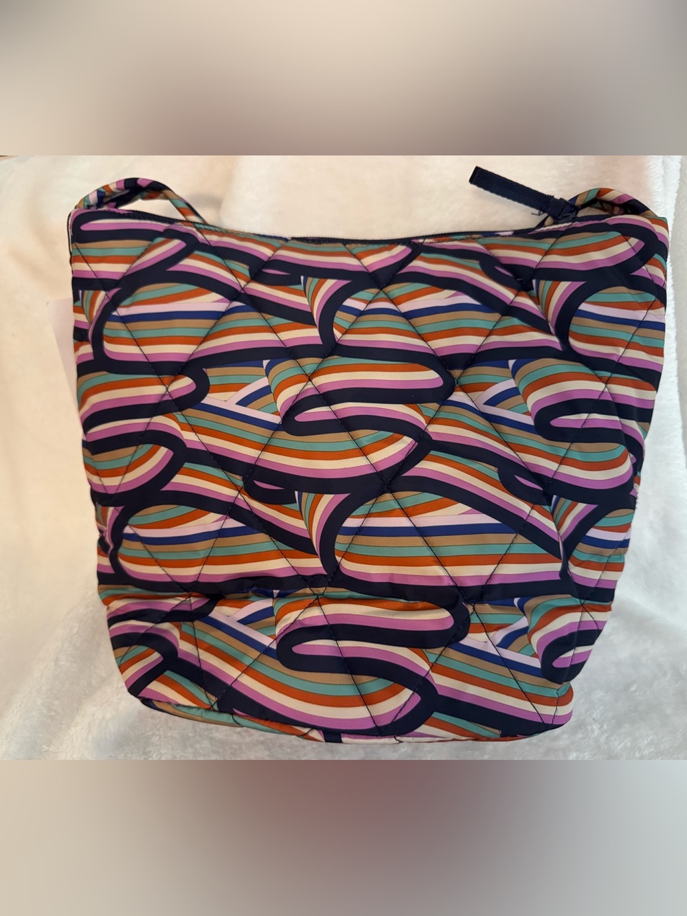 Quilted Striped Wave Print Cosmetic Pouch - Multicolor